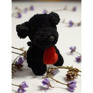 Russ Berrie Scottish Terrier Shadow Plush Black Stuffed Ribbon Heart in Mouth